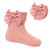 Rose Gold Ribbed Turnover Ankle Socks with Large Bow (0-24 Months)