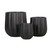 Set of 3 Hortus Outdoor Wide Ribbed Black Planters
