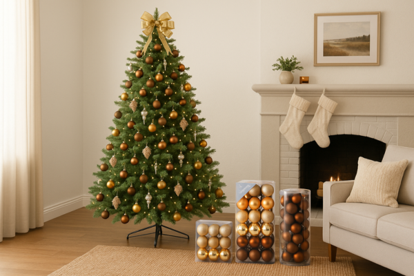 Christmas tree, gold brown baubles