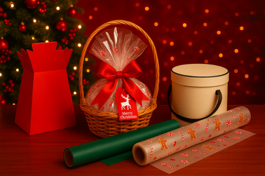 Hamper, cellophane, living vase 