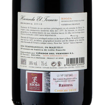 Hacienda el Ternero Reserva Rioja Alta back label