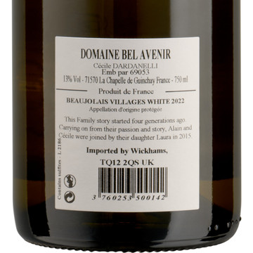 Domaine Bel Avenir "La Perle Blanche" Beaujolais Blanc back label