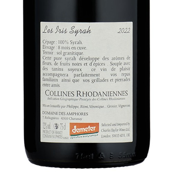 Domaine des Amphores "Les Iris Syrah" back label