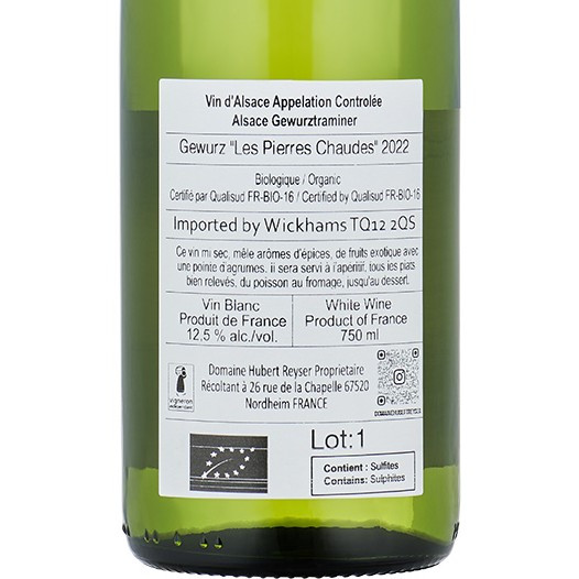 Hubert Reyser Gewürztraminer "Les Pierres Chaudes" back label