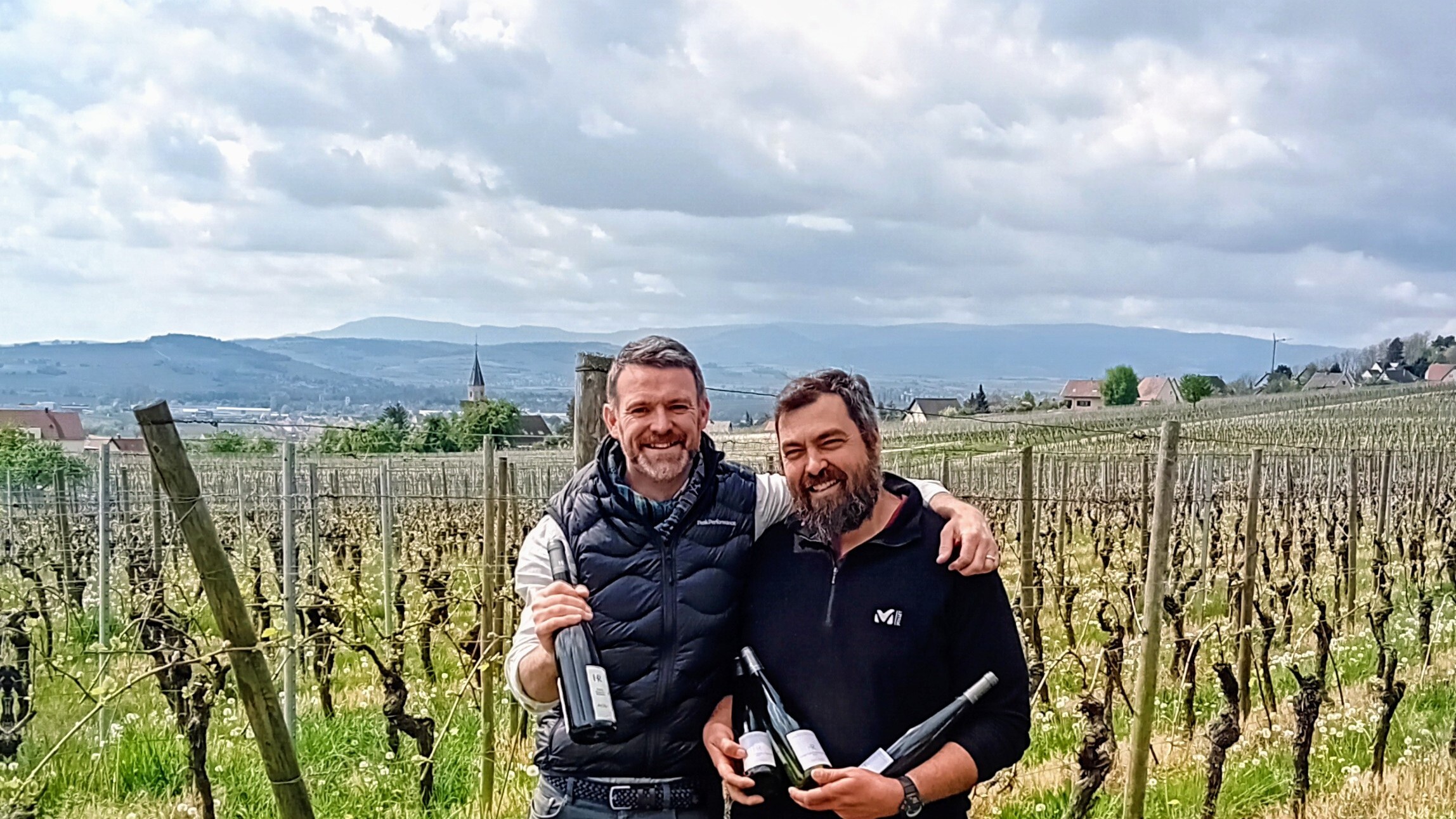 Dan from Wickhams Wine out in the vineyard fields alongside independent winemaker Lionel Reyser
