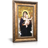 Madonna of the Lilies - Framed Canvas 6" x 11" (Including gold frame: 9.5" x 14.5")