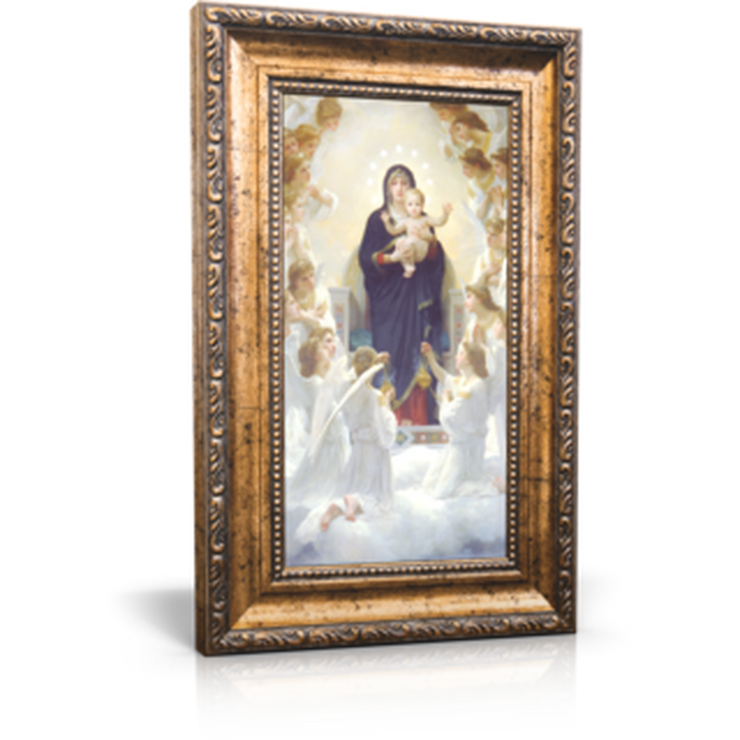 Queen of Angels - Framed Canvas 6" x 11" (Including gold frame: 9.5" x 14.5")