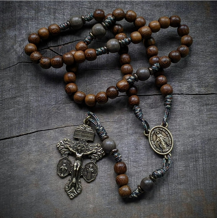 Miraculous Medal Wooden Rosary (St. Benedict Medal)