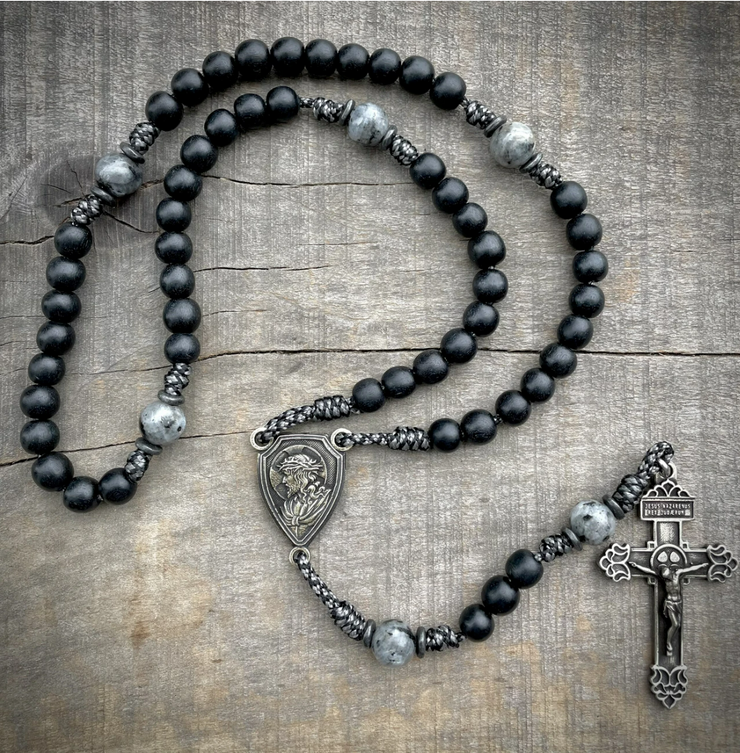 Sacred Heart Wooden Rosary (White Bronze)