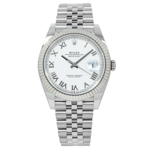 Rolex Datejust 41MM 126334 White Roman Dial Fluted Bezel Stainless Steel Jubilee Bracelet