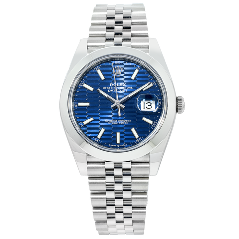 Rolex Datejust 41MM 126300 Blue Motif Dial Smooth Bezel Stainless Steel Jubilee Bracelet