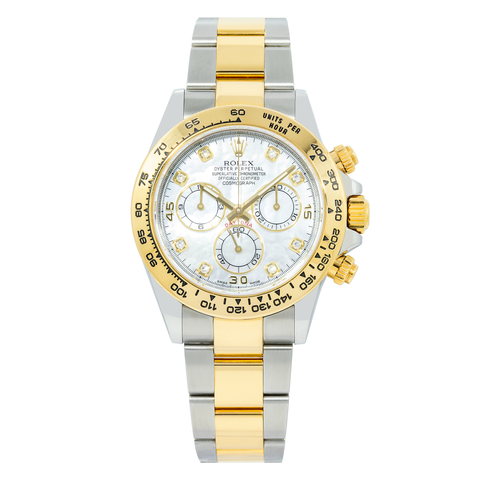 Rolex Cosmograph Daytona 40MM 116503 Mother of Pearl Diamond Dial Tachymeter Bezel Two Tone Yellow Gold Oyster Bracelet