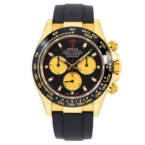 Rolex Cosmograph Daytona 40MM 116518LN Pikachu Black Dial Black Ceramic Tachymeter Bezel Black Oysterflex Strap