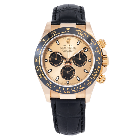 Rolex Cosmograph Daytona 40MM 116515LN Champagne Dial Black Ceramic Tachymeter Bezel Black Oysterflex Strap