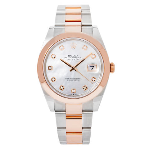 Rolex Datejust 41MM 126301 Mother of Pearl Diamond Dial Smooth Bezel Two Tone Rose Gold Oyster Bracelet