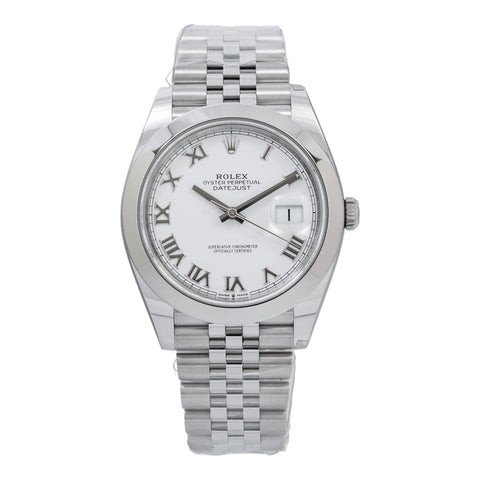 Rolex Datejust 41MM 126300 White Roman Dial Smooth Bezel Stainless Steel Jubilee Bracelet