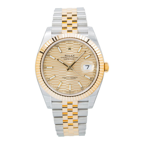Rolex Datejust 41MM 126333 Champagne Motif Dial Fluted Bezel Two Tone Yellow Gold Jubilee Bracelet