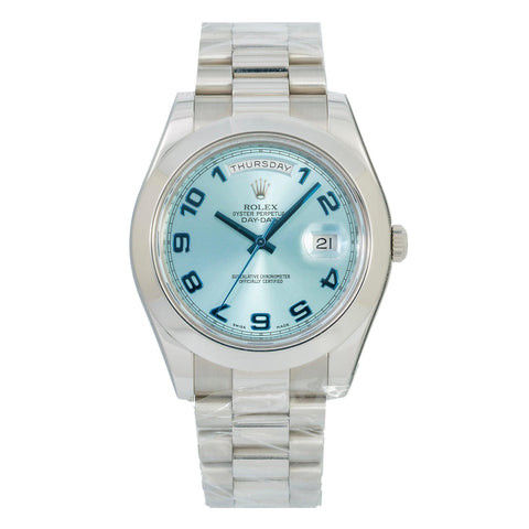 Rolex Day-Date II 41MM 218206 Ice Blue Arabic Dial Platinum Smooth Bezel Platinum President Bracelet