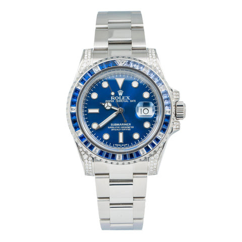 Rolex Submariner Date 40MM 116610LN Blue Dial Blue Gemstone & Diamond Bezel Stainless Steel Oyster Bracelet