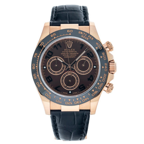 Rolex Cosmograph Daytona 40MM 116515LN Chocolate Arabic Dial Black Ceramic Tachymeter Bezel Black Leather Strap