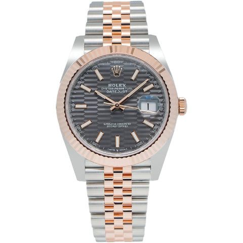 Rolex Datejust 41MM 126331 Slate Gray Motif Dial Fluted Bezel Two Tone Rose Gold Jubilee Bracelet