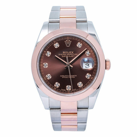Rolex Datejust 41MM 126301 Chocolate Diamond Dial Smooth Bezel Two Tone Rose Gold Oyster Bracelet
