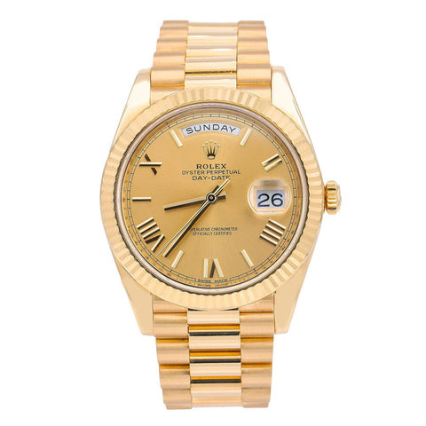 Rolex Day-Date 40MM 228238 Champagne Roman Dial Fluted Bezel 18K Yellow Gold President Bracelet