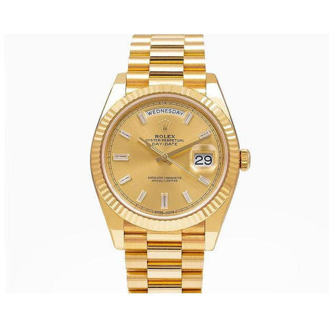 Rolex Day-Date 40MM Champagne Baguette Diamond Dial Yellow Gold President