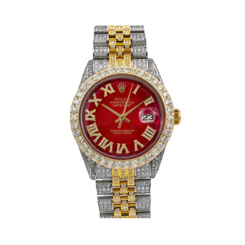 Rolex Datejust 36MM Red Roman Dial Two Tone Yellow Gold