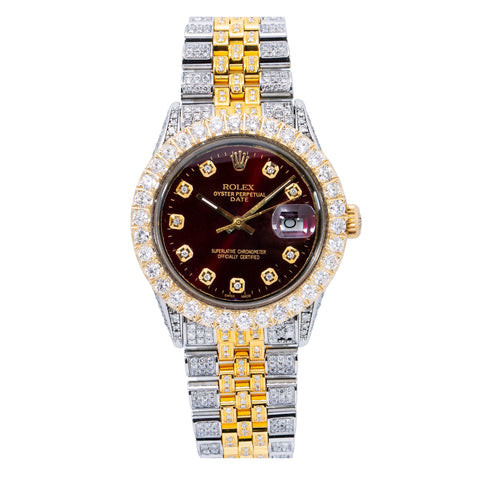 Rolex Datejust 36MM Burgundy Diamond Dial Two Tone Yellow Gold