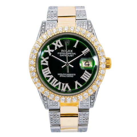 Rolex Datejust 36MM Green Roman Dial Two Tone Yellow Gold Semi Diamond Oyster