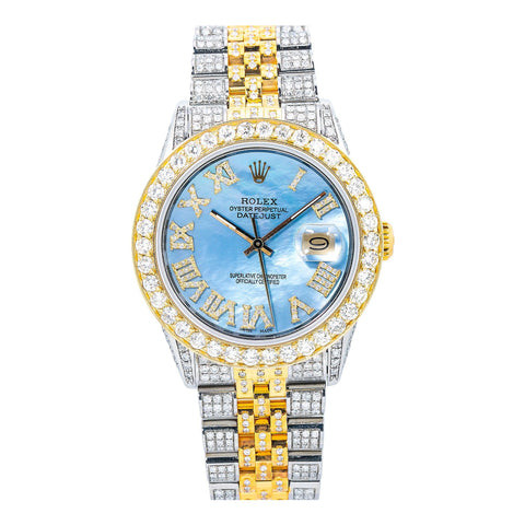 Rolex Datejust 36MM Blue Mother of Pearl Roman Dial Two Tone Yellow Gold