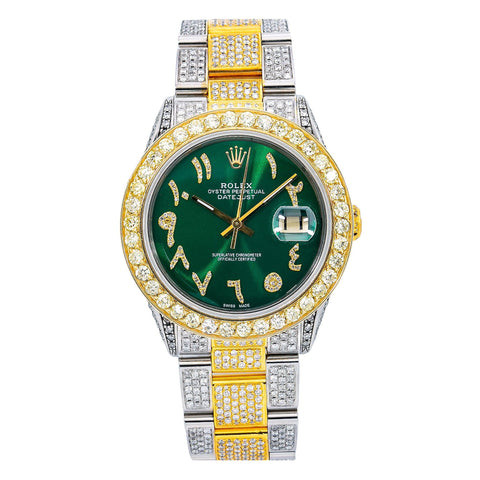 Rolex Datejust 36MM Green Eastern Arabic Dial Two Tone Yellow Gold Full Diamond