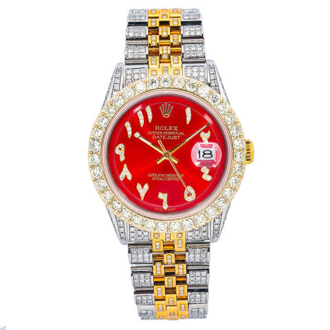 Rolex Datejust 36MM Red Eastern Arabic Diamond Dial Two Tone Yellow Gold