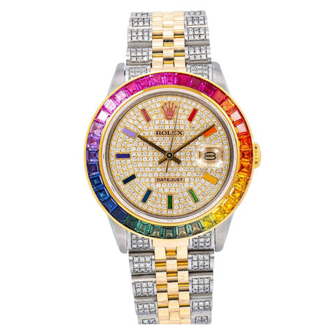 Rolex Datejust 36MM Rainbow Two Tone Yellow Gold Semi Diamond