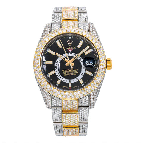 Rolex Sky-Dweller 42MM Black Dial Two Tone Yellow Gold Full Diamond Oyster