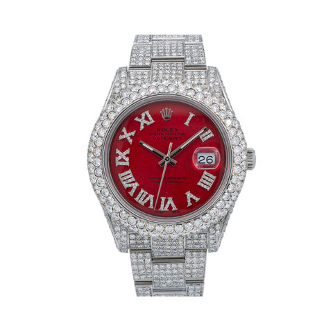 Rolex Datejust 41MM Red Roman Dial Full Diamond