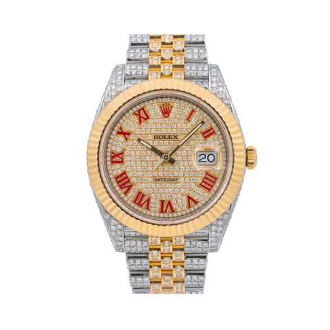 Rolex Datejust 41MM Red Roman Dial Two Tone Yellow Gold