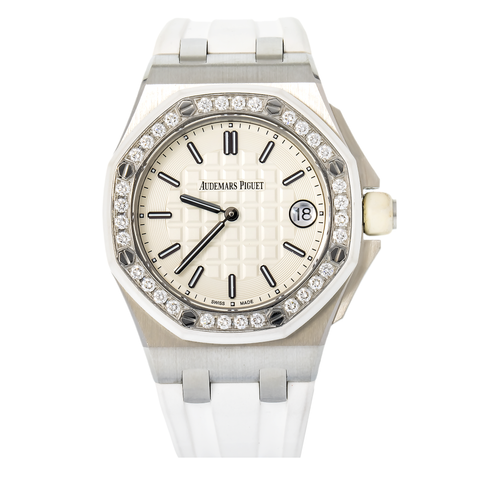 Audemars Piguet 67540SK.ZZ.A010CA.01 Royal Oak Offshore Quartz 37mm White Index Diamond Bezel Stainless Steel Rubber Automatic