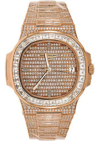 Patek Philippe Nautilus 5719 40MM Diamond Paved Dial And Baguette Diamond Bezel With Rose Gold Diamond Paved Bracelet