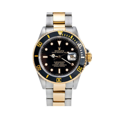 Rolex Submariner Date 40MM 16803 Black Dial Black Ceramic Bezel Two Tone Yellow Gold Oyster Bracelet