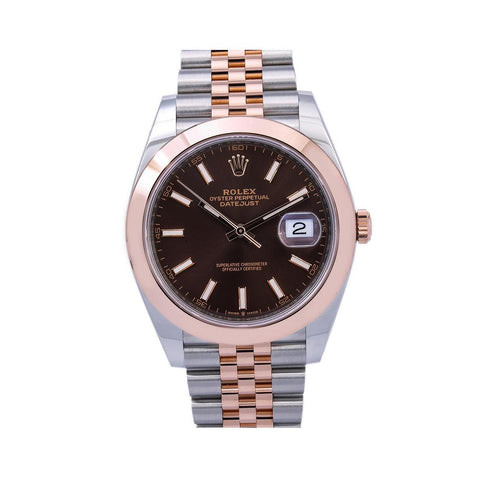 Rolex Datejust 41MM 126301 Chocolate Dial Smooth Bezel Two Tone Rose Gold Jubilee Bracelet