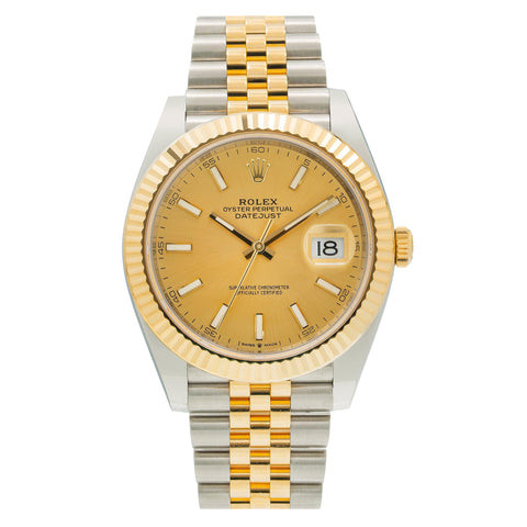 Rolex Datejust 41MM 126333 Champagne Dial Fluted Bezel Two Tone Yellow Gold Jubilee Bracelet
