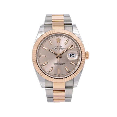 Rolex Datejust 41MM 126331 Sundust Roman Dial Fluted Bezel Two Tone Rose Gold Oyster Bracelet