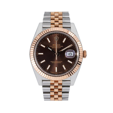 Rolex Datejust 41MM 126331 Chocolate Dial Fluted Bezel Two Tone Rose Gold Jubilee Bracelet