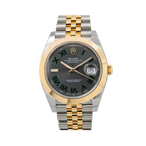 Rolex Datejust 41MM 126303 Wimbledon Slate Gray Roman Dial Smooth Bezel Two Tone Yellow Gold Jubilee Bracelet