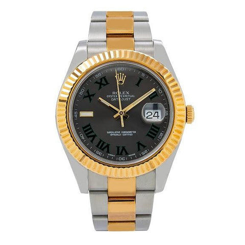 Rolex Datejust 41MM 116333 Slate Gray Roman Dial Fluted Bezel Two Tone Yellow Gold Oyster Bracelet