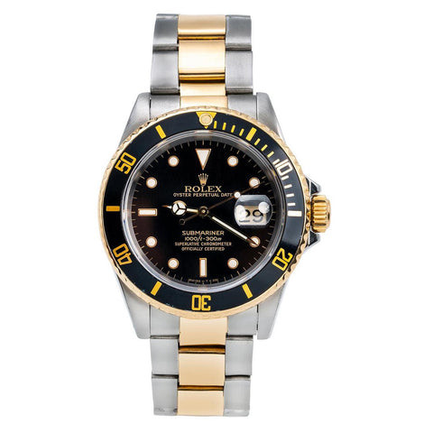 Rolex Submariner Date 40MM 16613 Black Dial Black Ceramic Bezel Two Tone Yellow Gold Oyster Bracelet