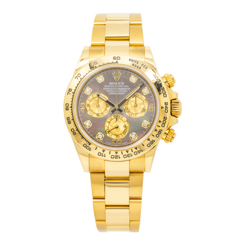 Rolex Cosmograph Daytona 40MM 116508 Black Mother of Pearl Diamond Dial Tachymeter Bezel 18K Yellow Gold Oyster Bracelet