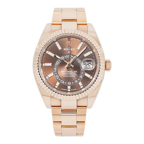 Rolex Sky-Dweller 42MM 326935 Chocolate Dial Fluted Bezel 18K Rose Gold Oyster Bracelet